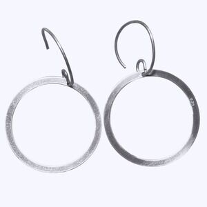 Sterling Silver 925 Flat Round Hoop Dangle Earrings Minimalist Hook